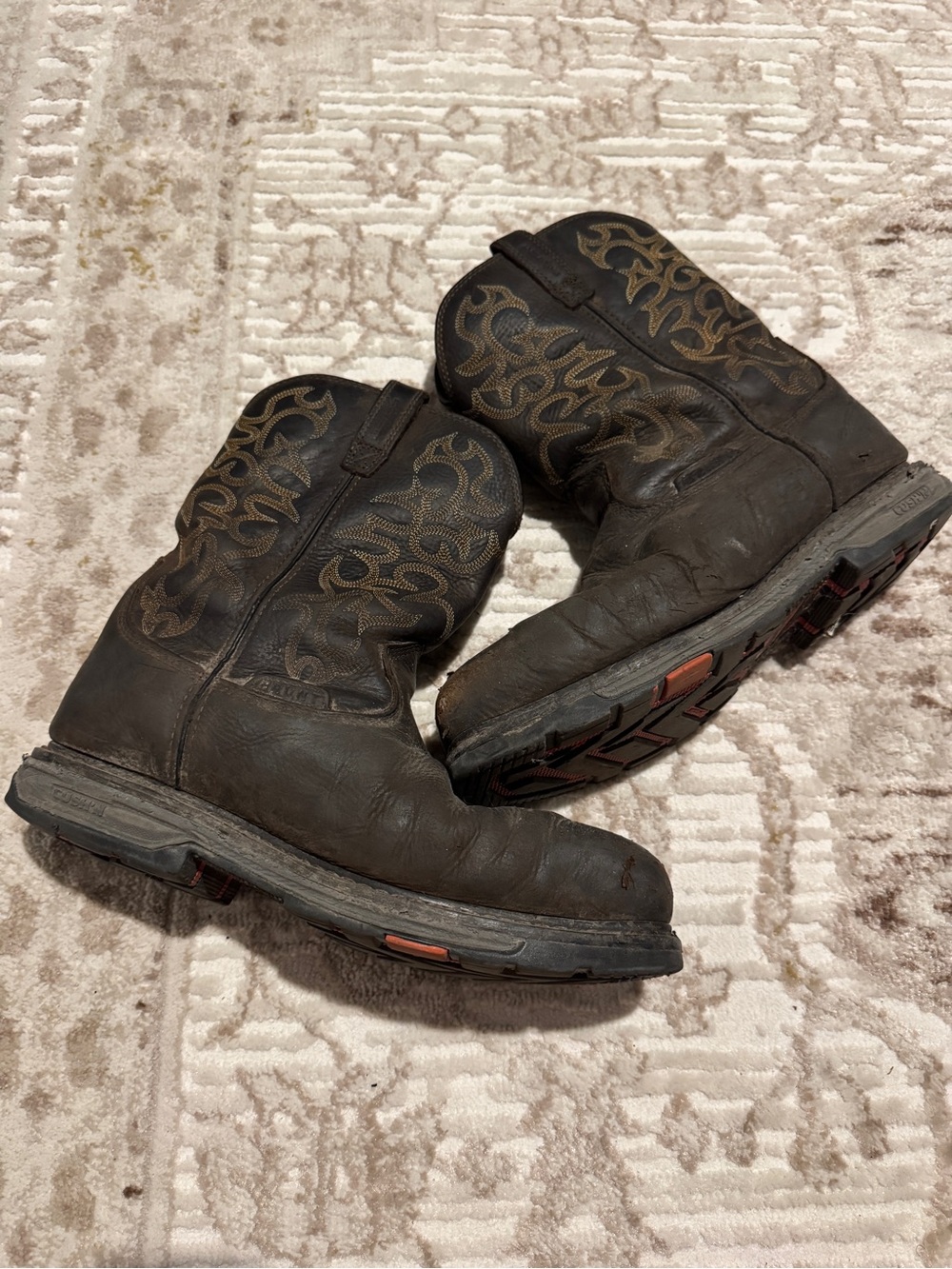 Men's Brown Western Work Boots with Embroidered Shaft